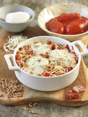 Gratin de pâtes lardons sauce tomate